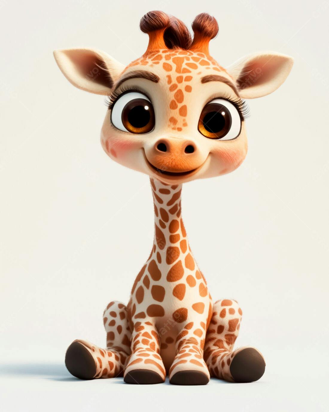 Girafinha fofa sentada fundo branco