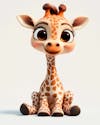 Baby giraffe with detailed soft fur sitting.