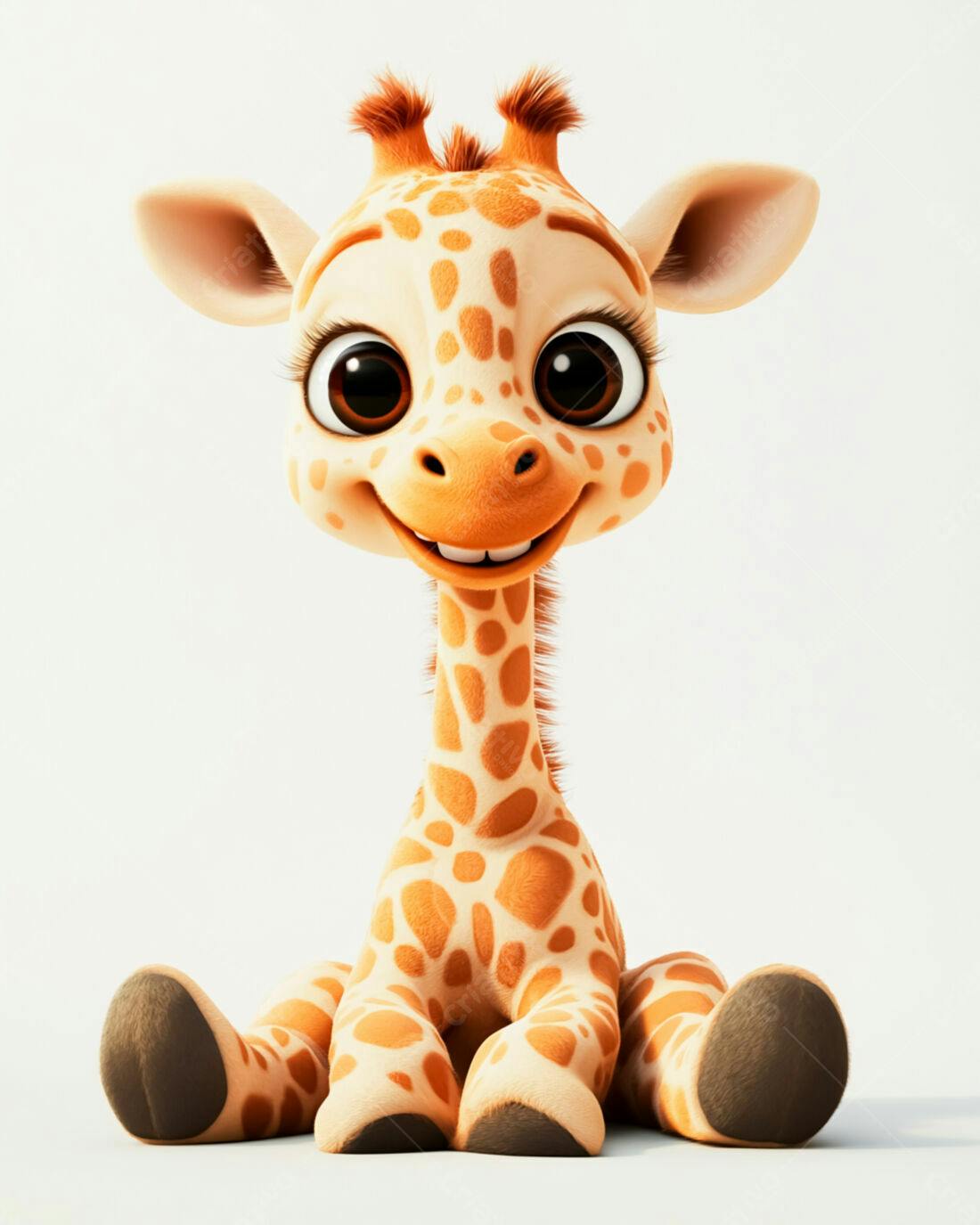 Bebê girafa fofo sentado fundo branco