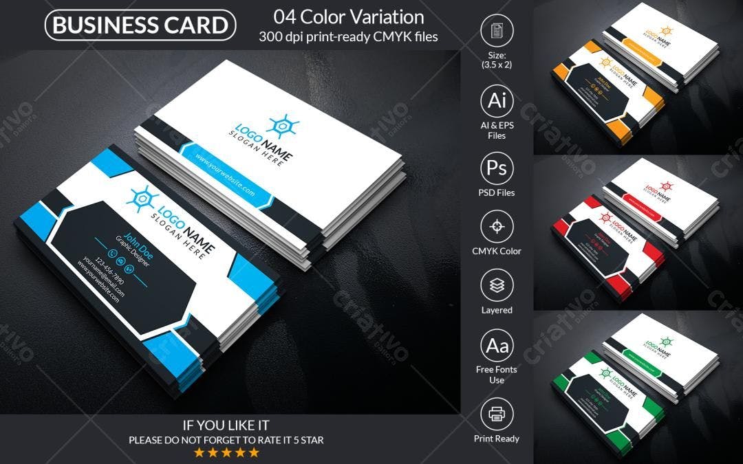 Cartão de Visita Moderno com Azul e Preto PSD Editável