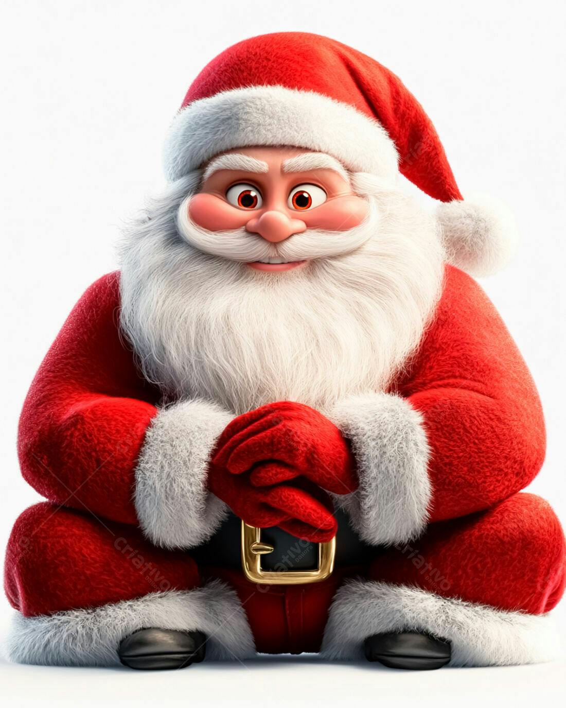 Papai Noel animado sentado fundo branco