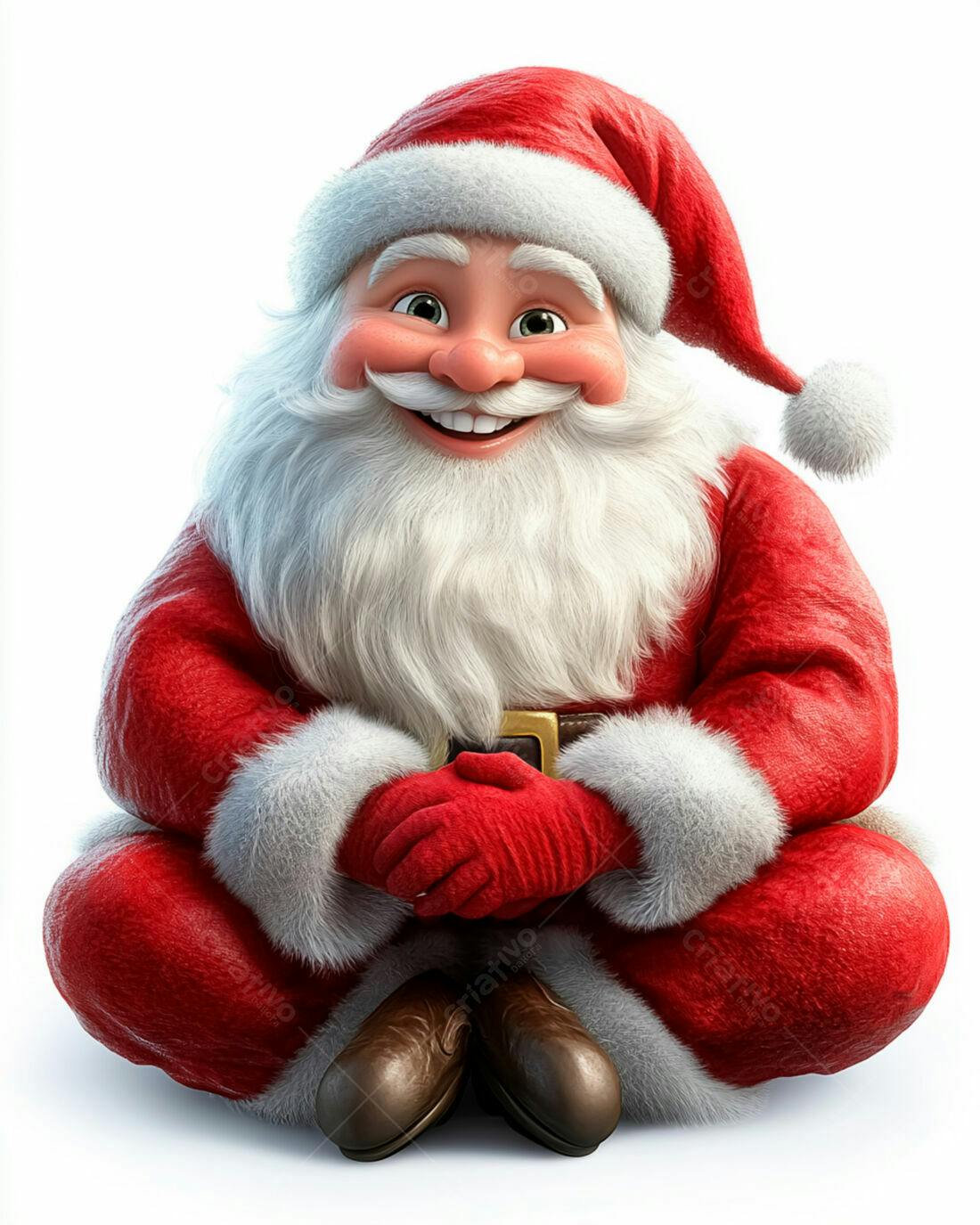 Papai Noel alegre sentado fundo branco