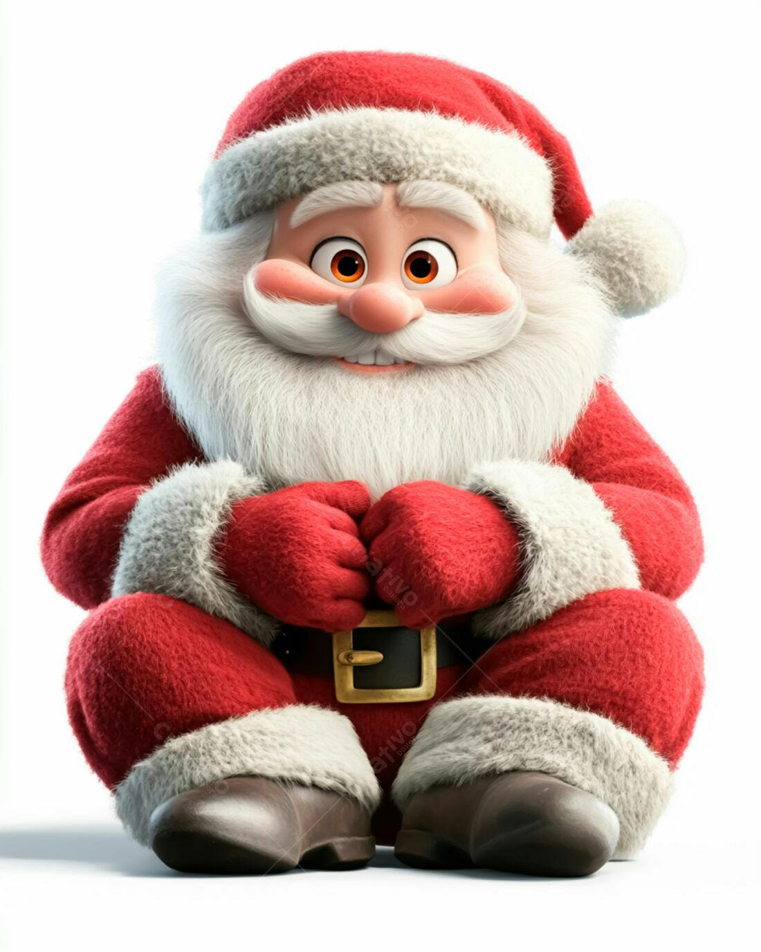 Papai Noel animado sentado fundo branco