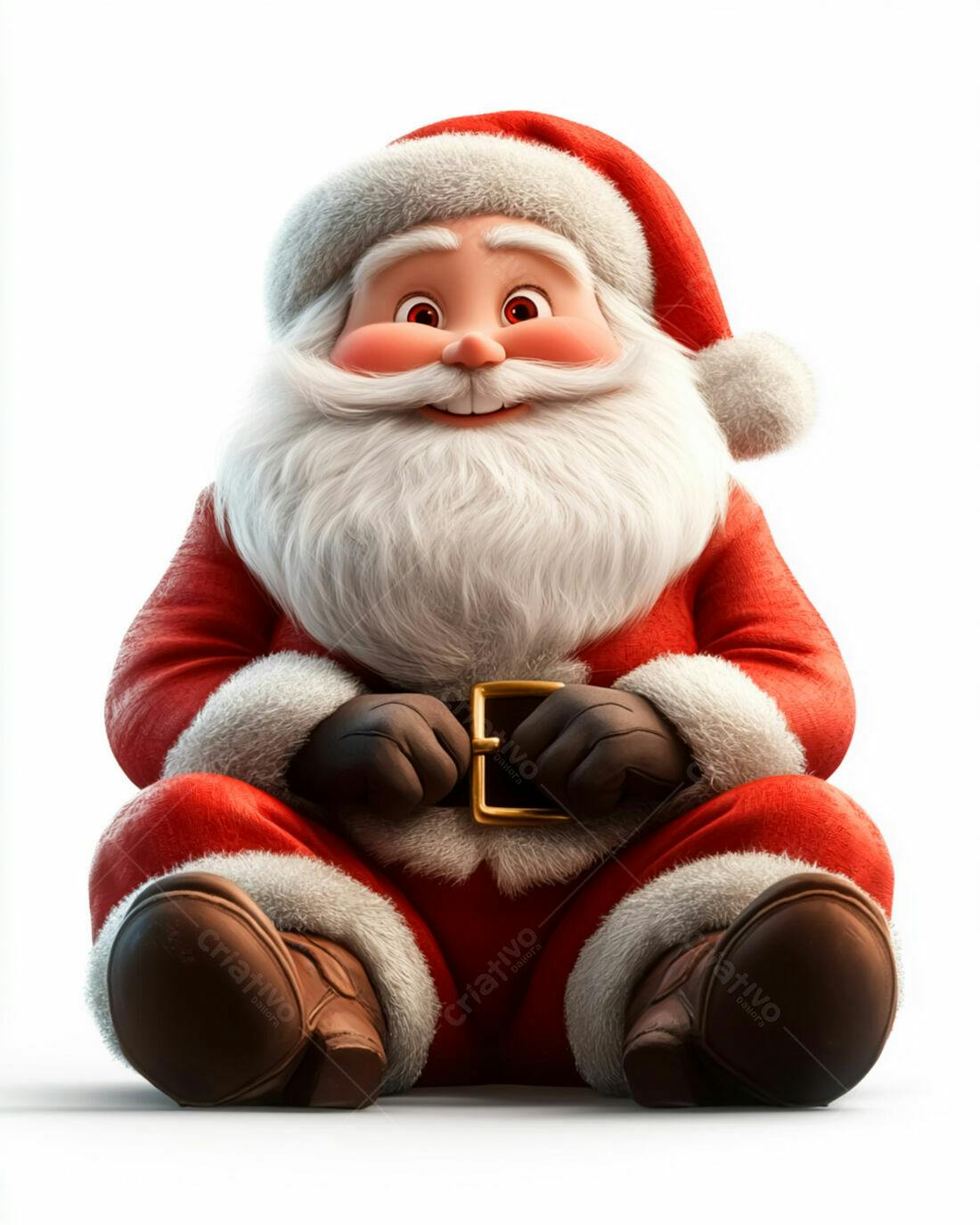 Papai Noel alegre sentado fundo branco Natal