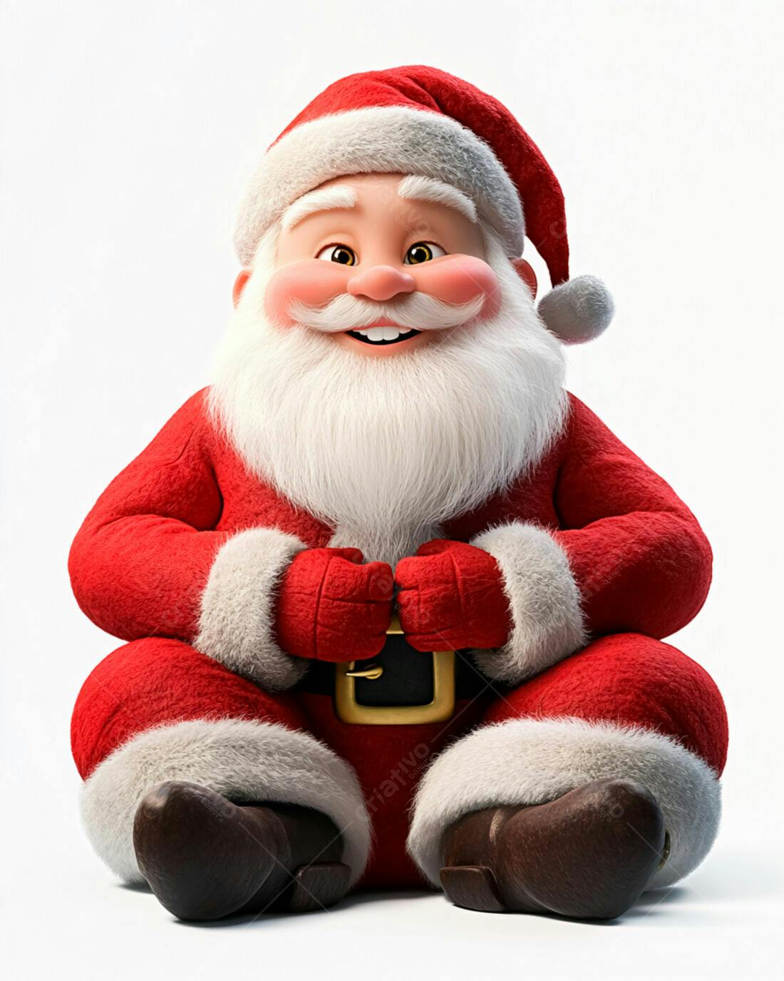 Papai Noel alegre sentado fundo branco Natal