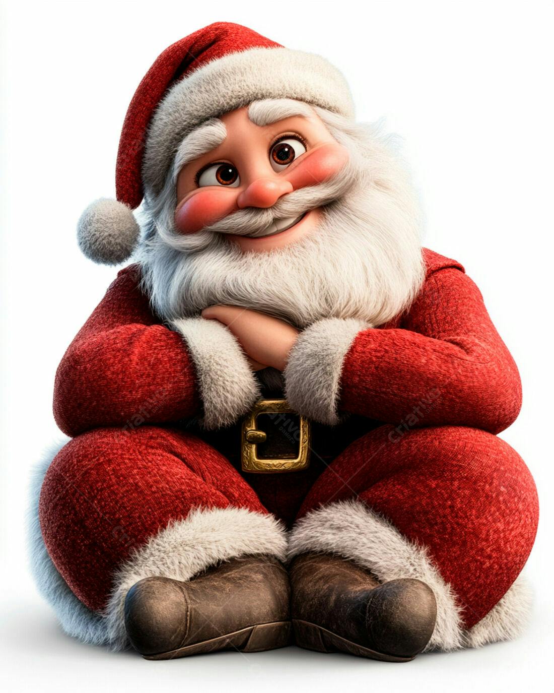 Papai Noel Feliz sentado fundo branco Natal