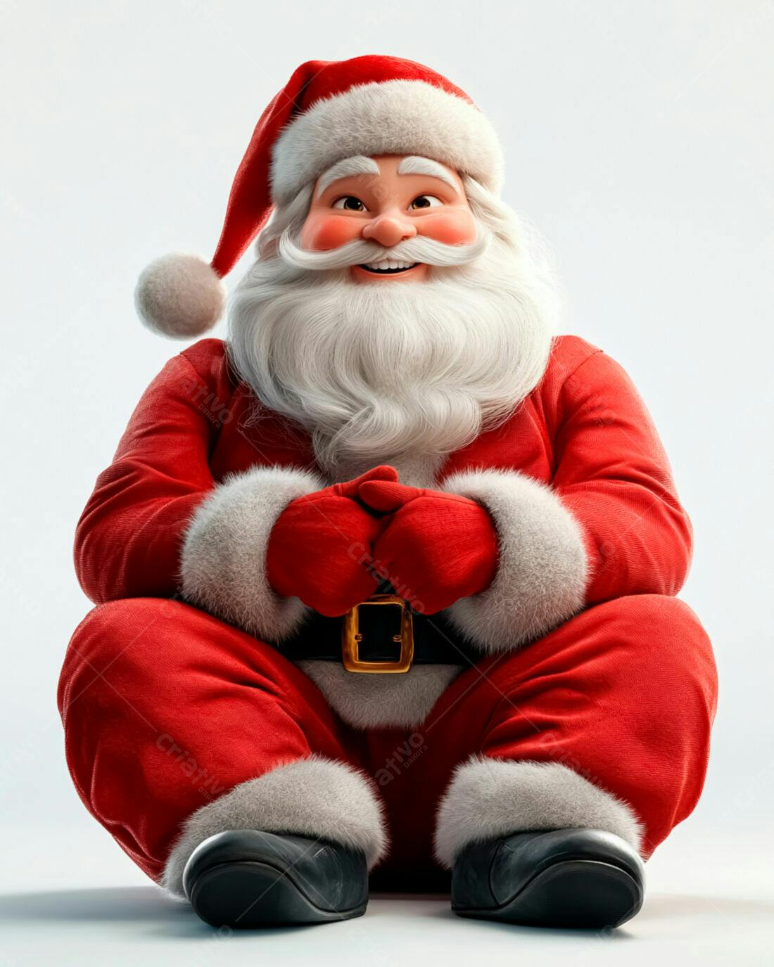 Papai Noel alegre sentado fundo branco