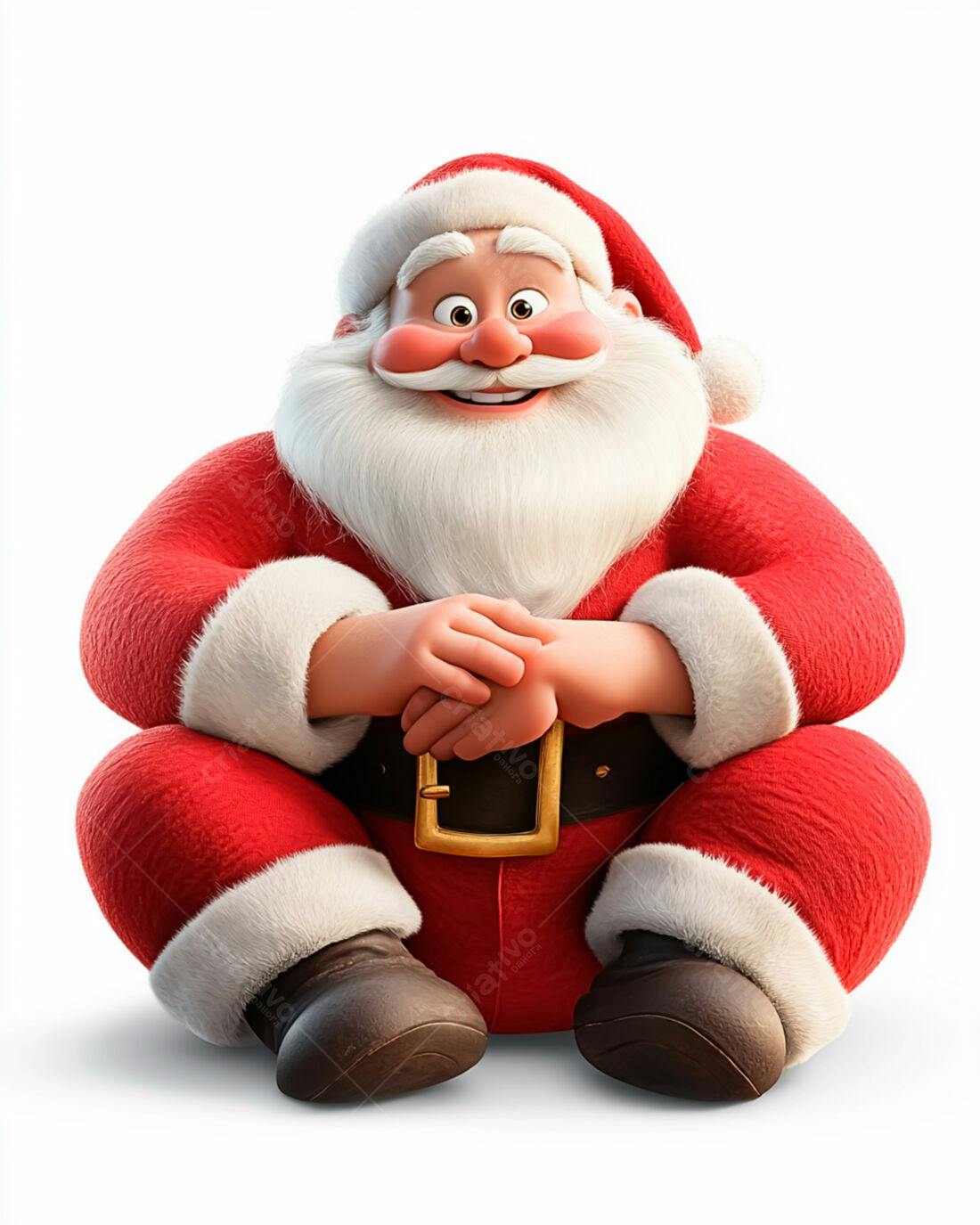 Papai Noel alegre sentado fundo branco