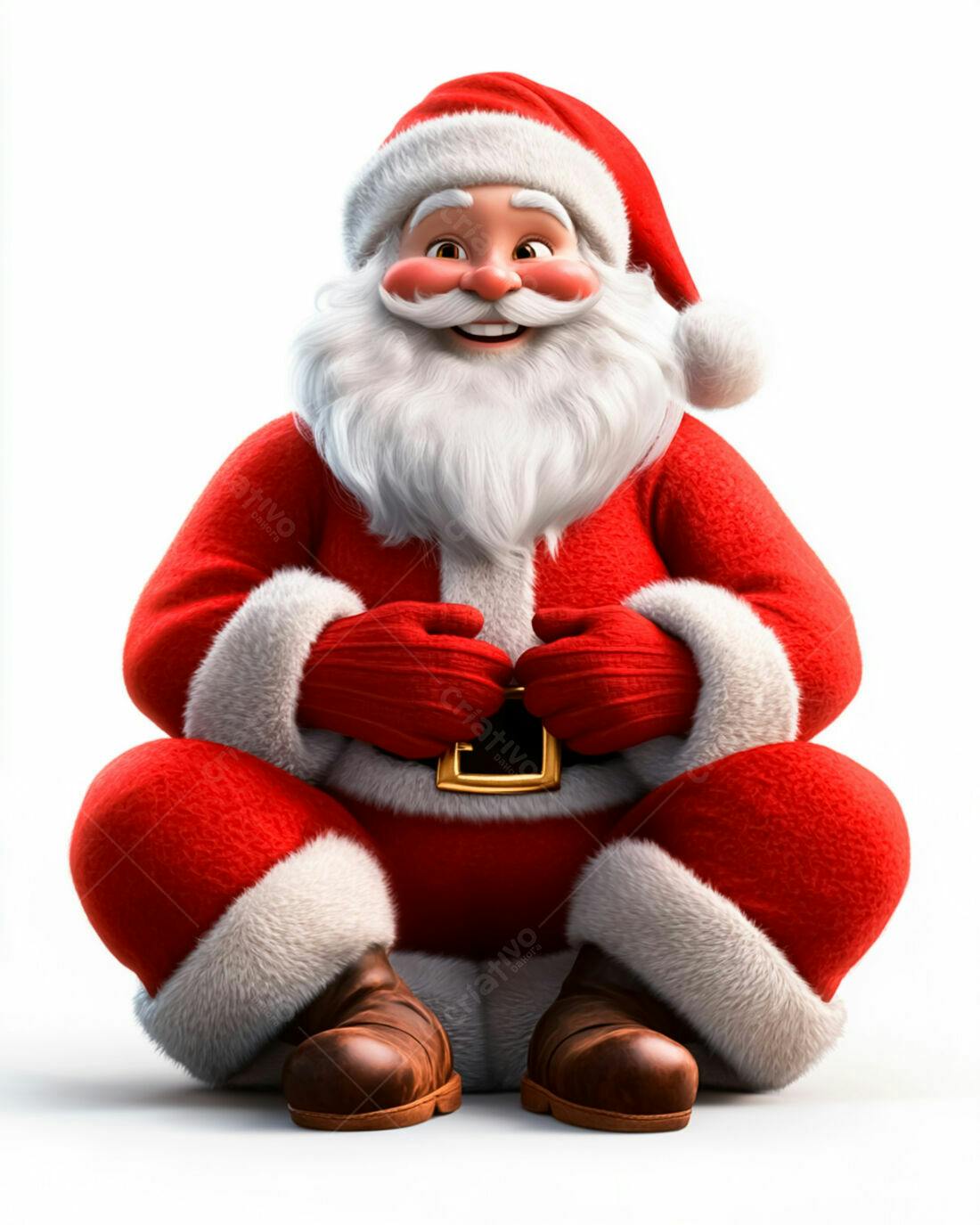 Papai Noel alegre sentado fundo branco