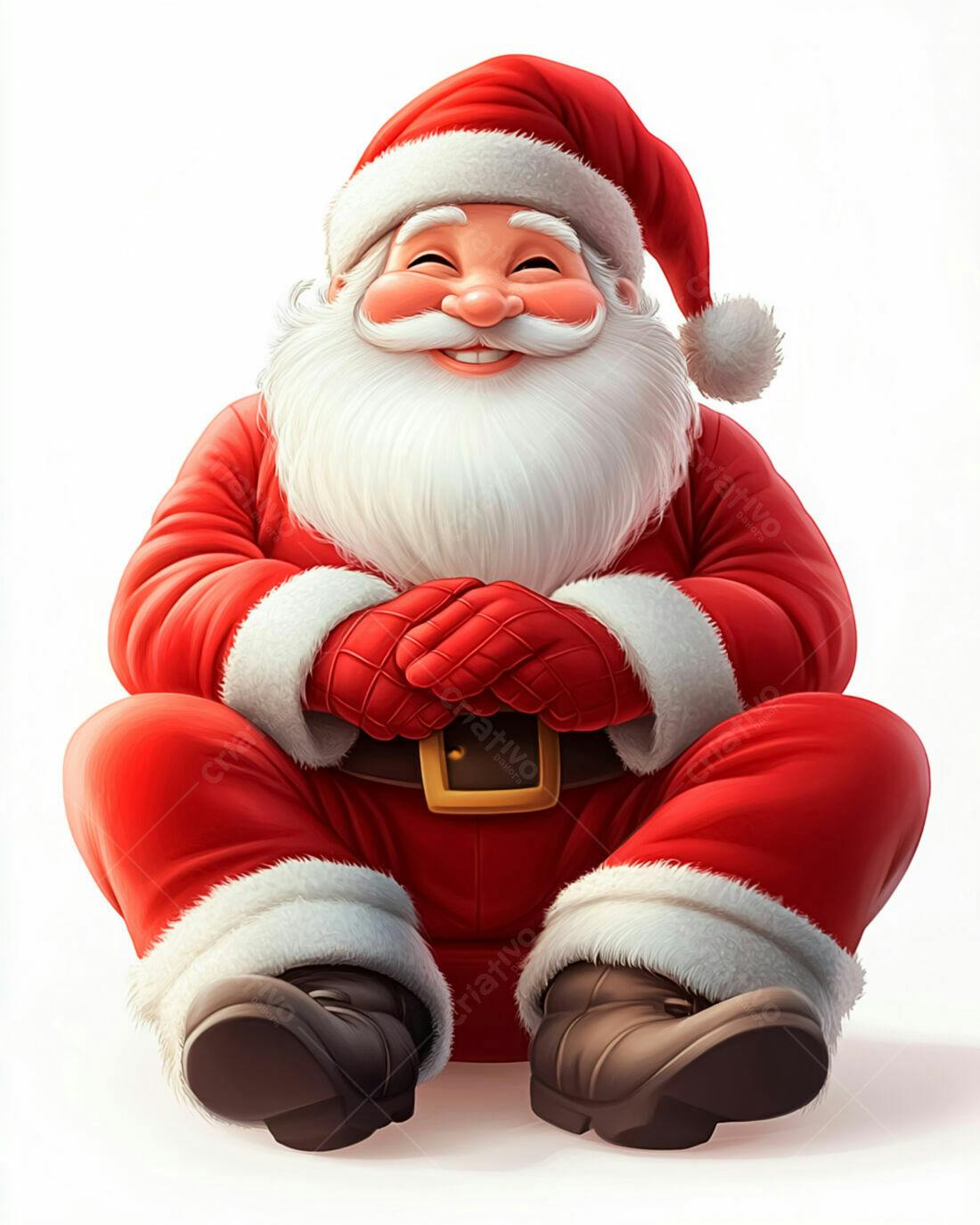 Papai Noel sorridente sentado fundo branco