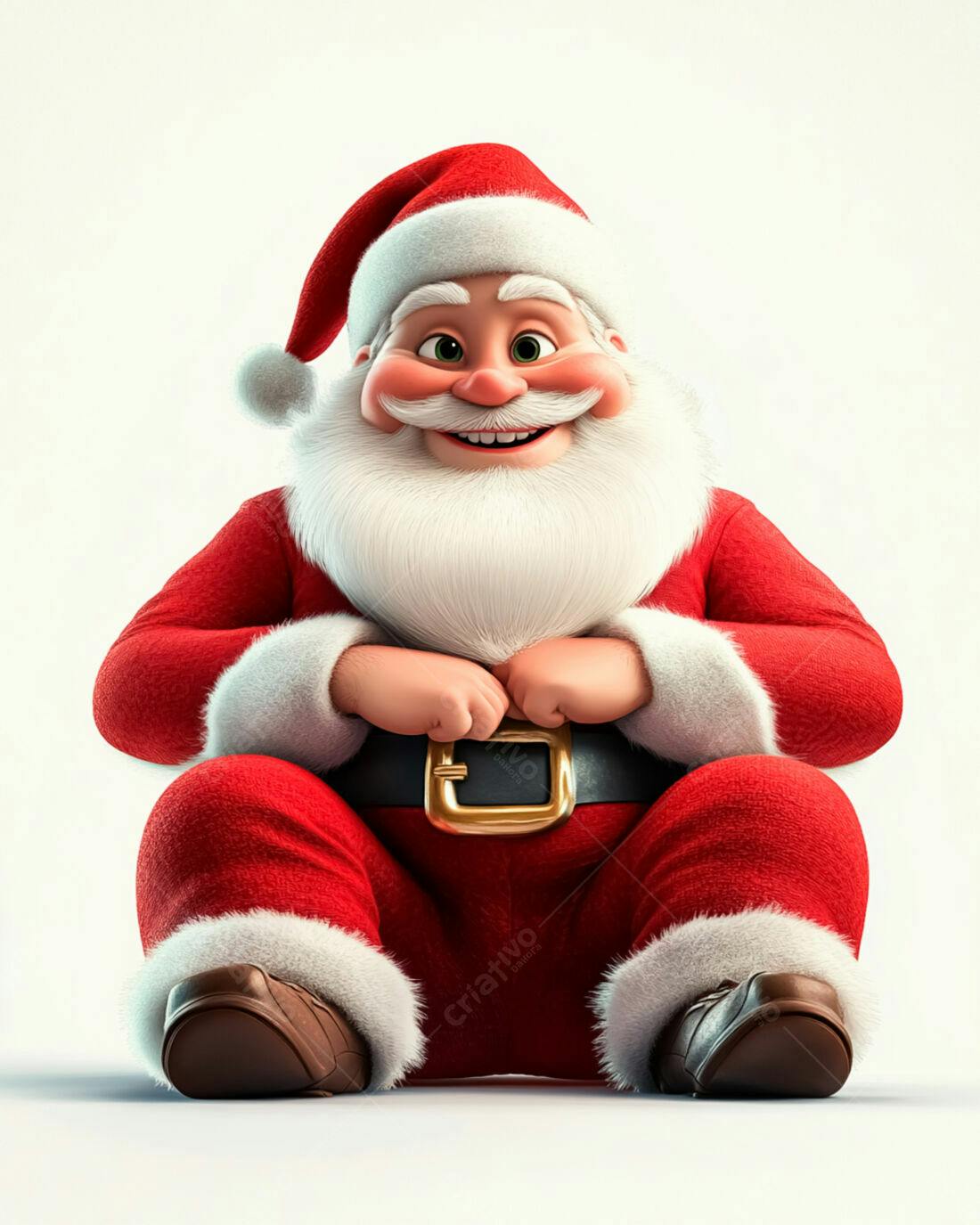 Papai Noel alegre sentado fundo branco