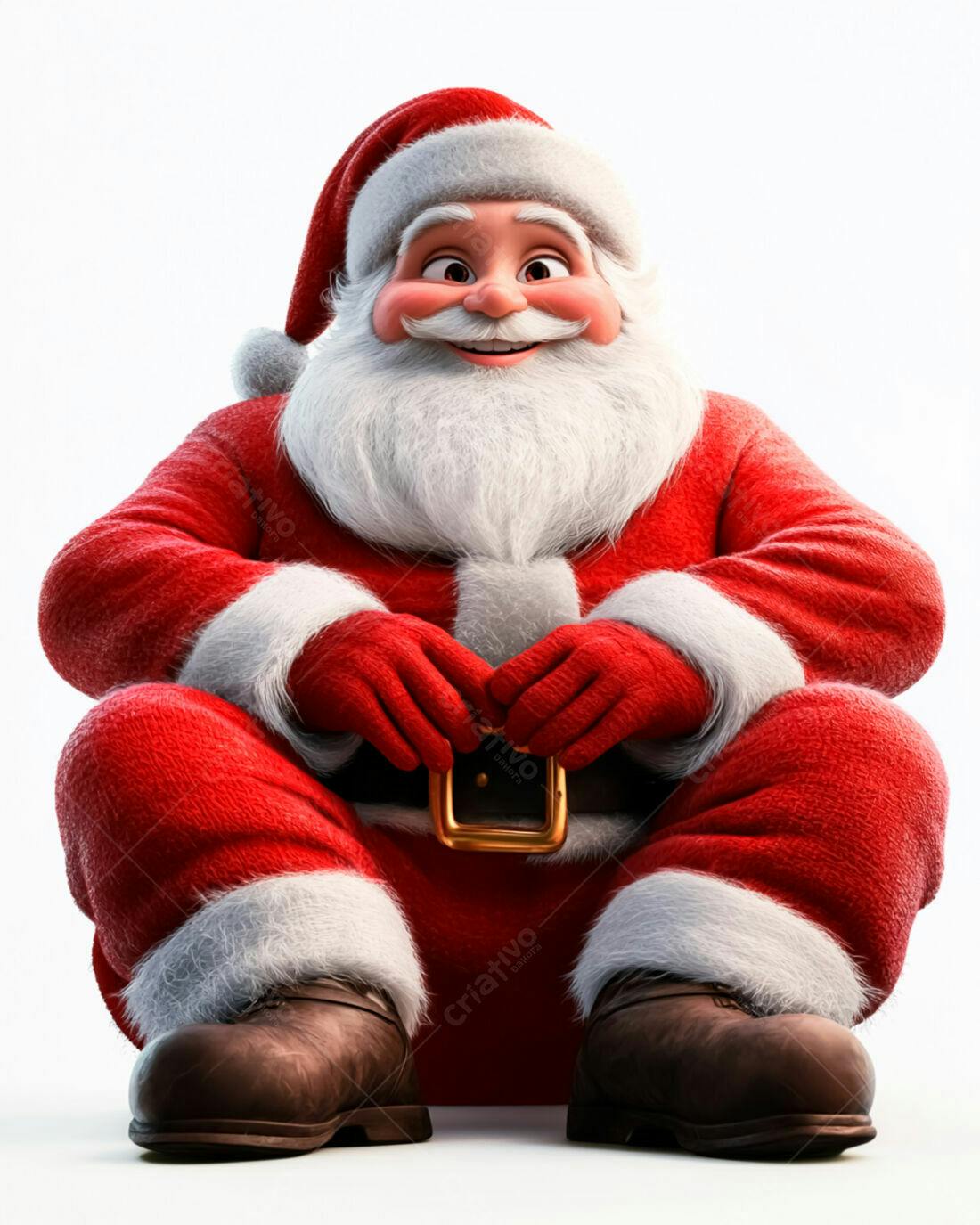Papai Noel alegre sentado fundo branco