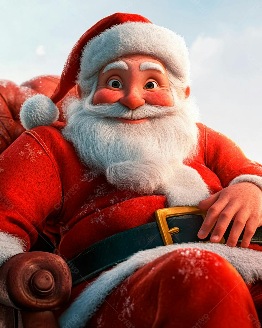 Papai Noel alegre em seu trenó natalino
