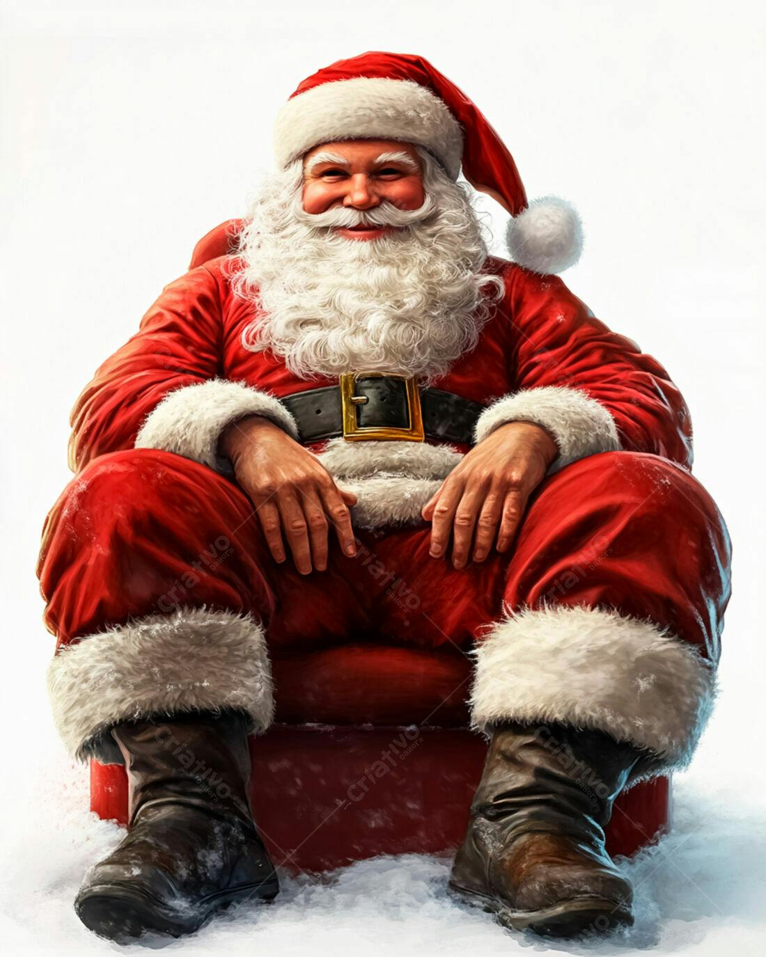Papai Noel sorridente em poltrona vermelha