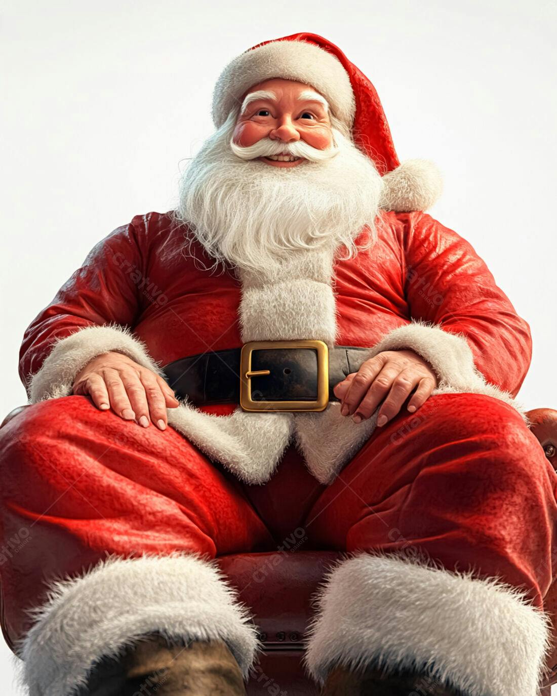 Papai Noel sorridente sentado em poltrona vermelha