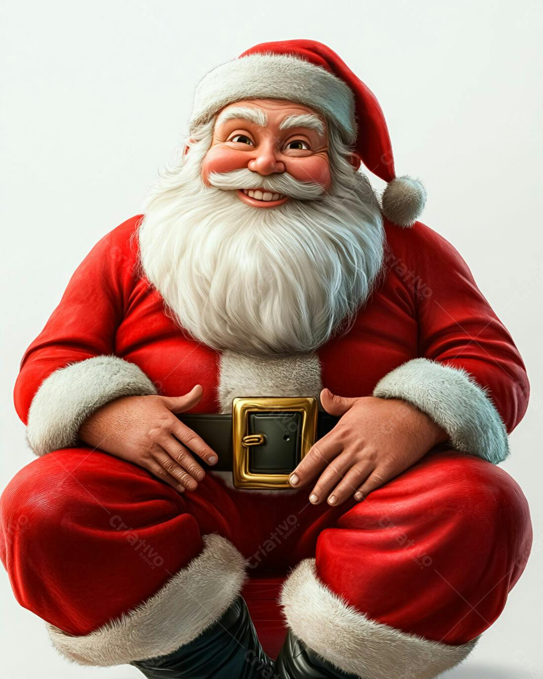 Papai Noel alegre sentado fundo branco