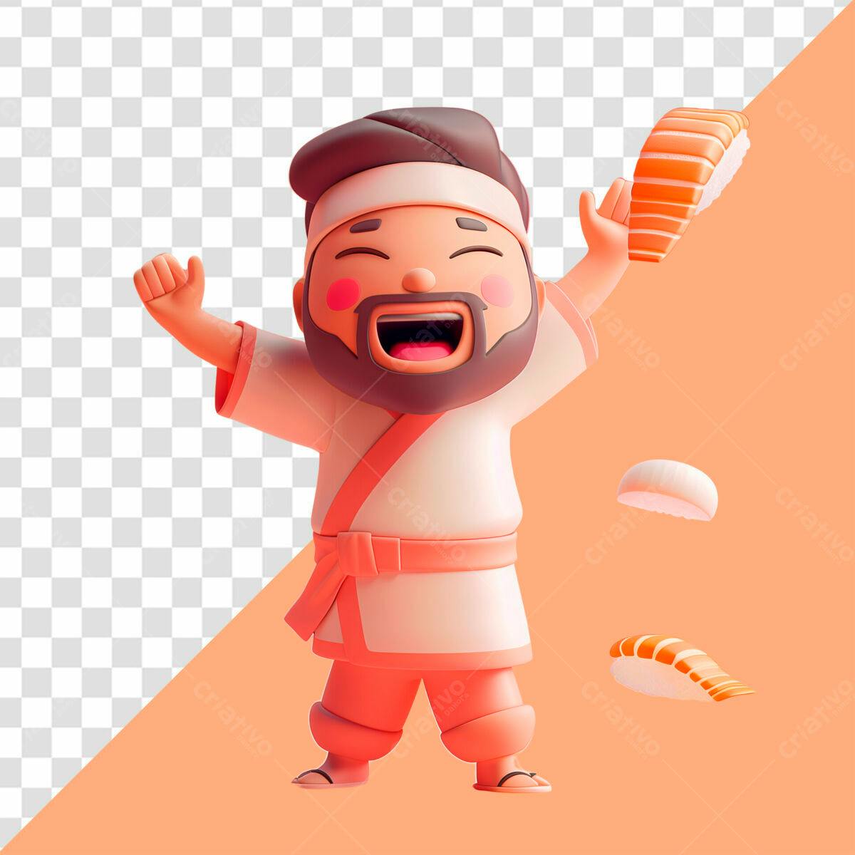 Personagem Cartoon Sushiman PSD Editável
