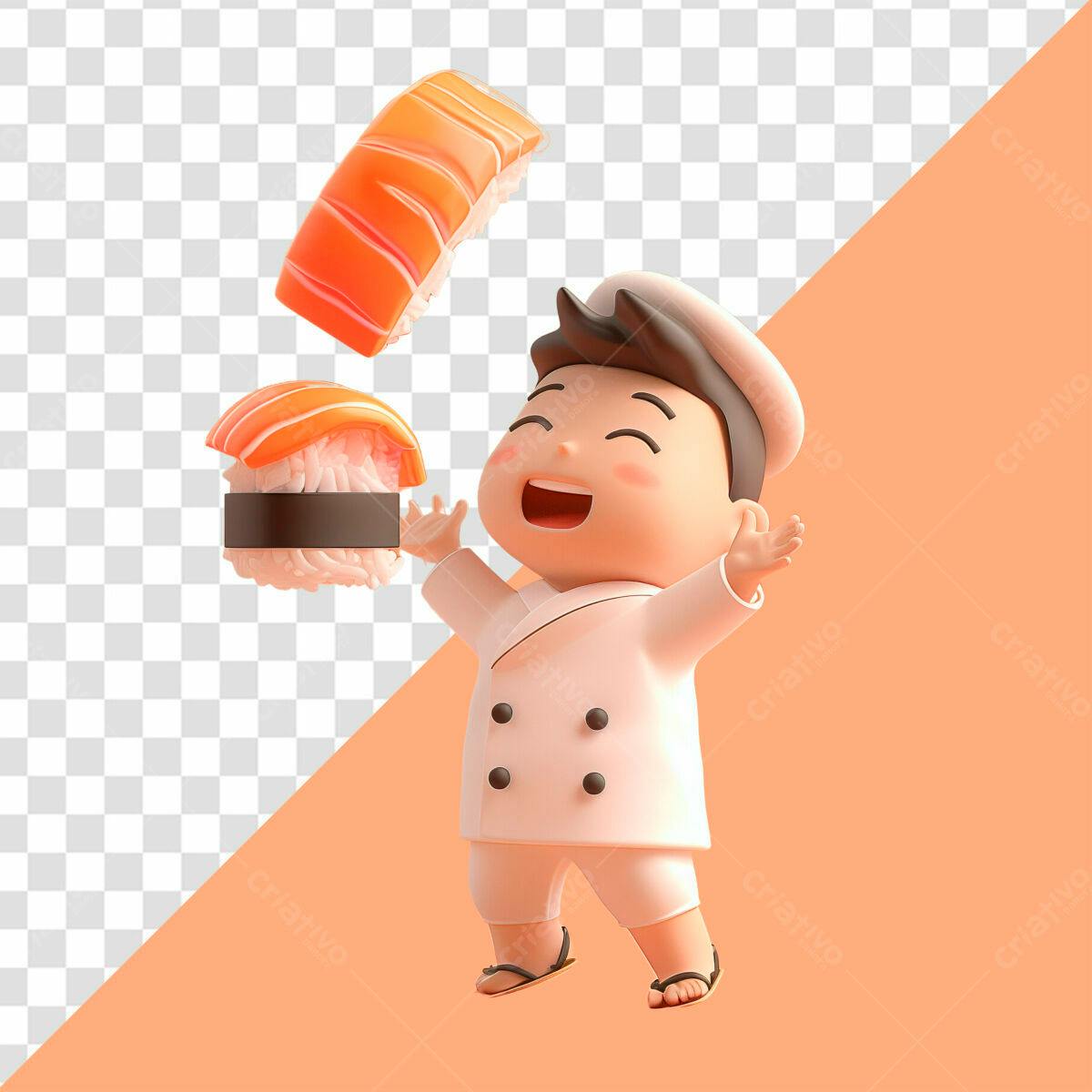 Personagem Cartoon Sushiman PSD Editável