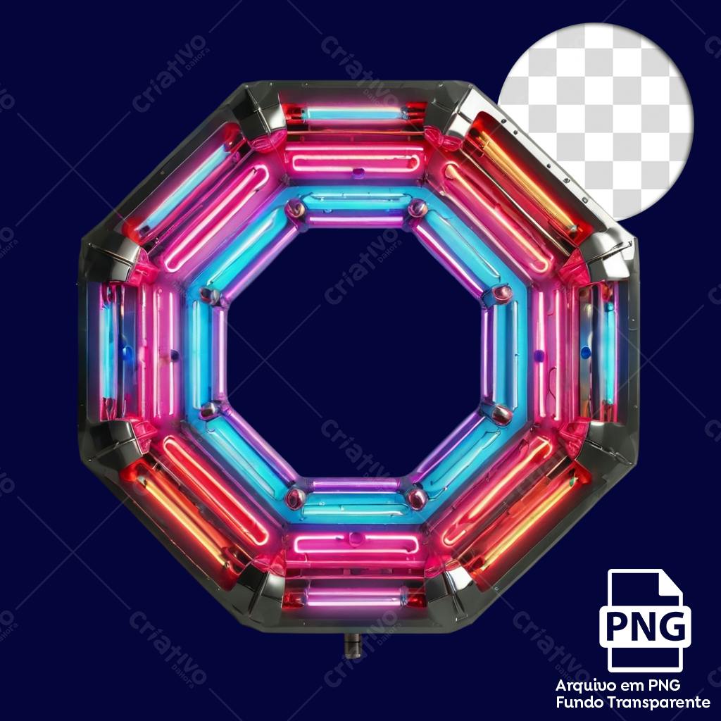 Moldura Neon Octagonal PNG com fundo transparente