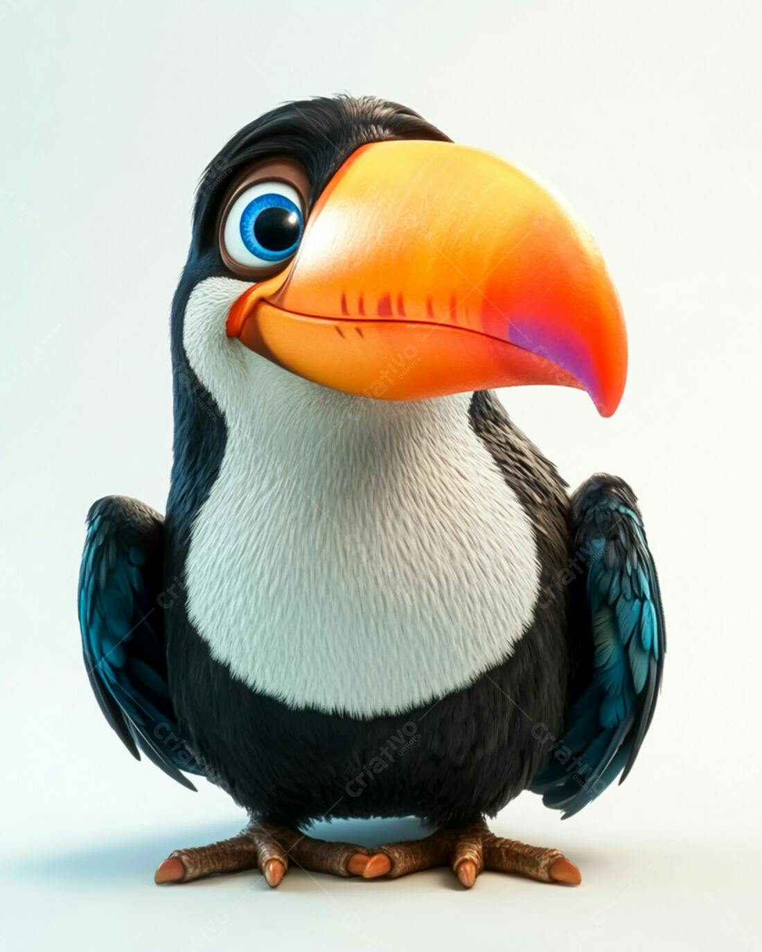 Tucano animado fofo fundo branco