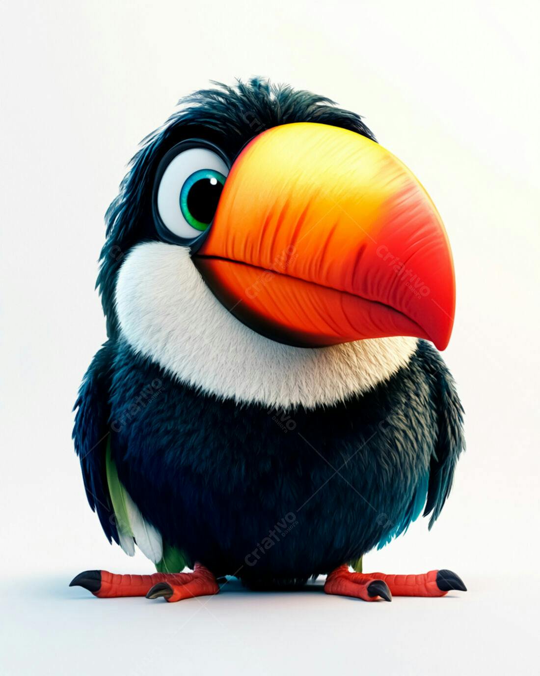 Tucano animado fofo fundo branco