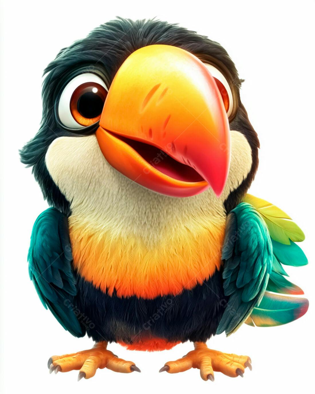 Tucano animado alegre cores vibrantes