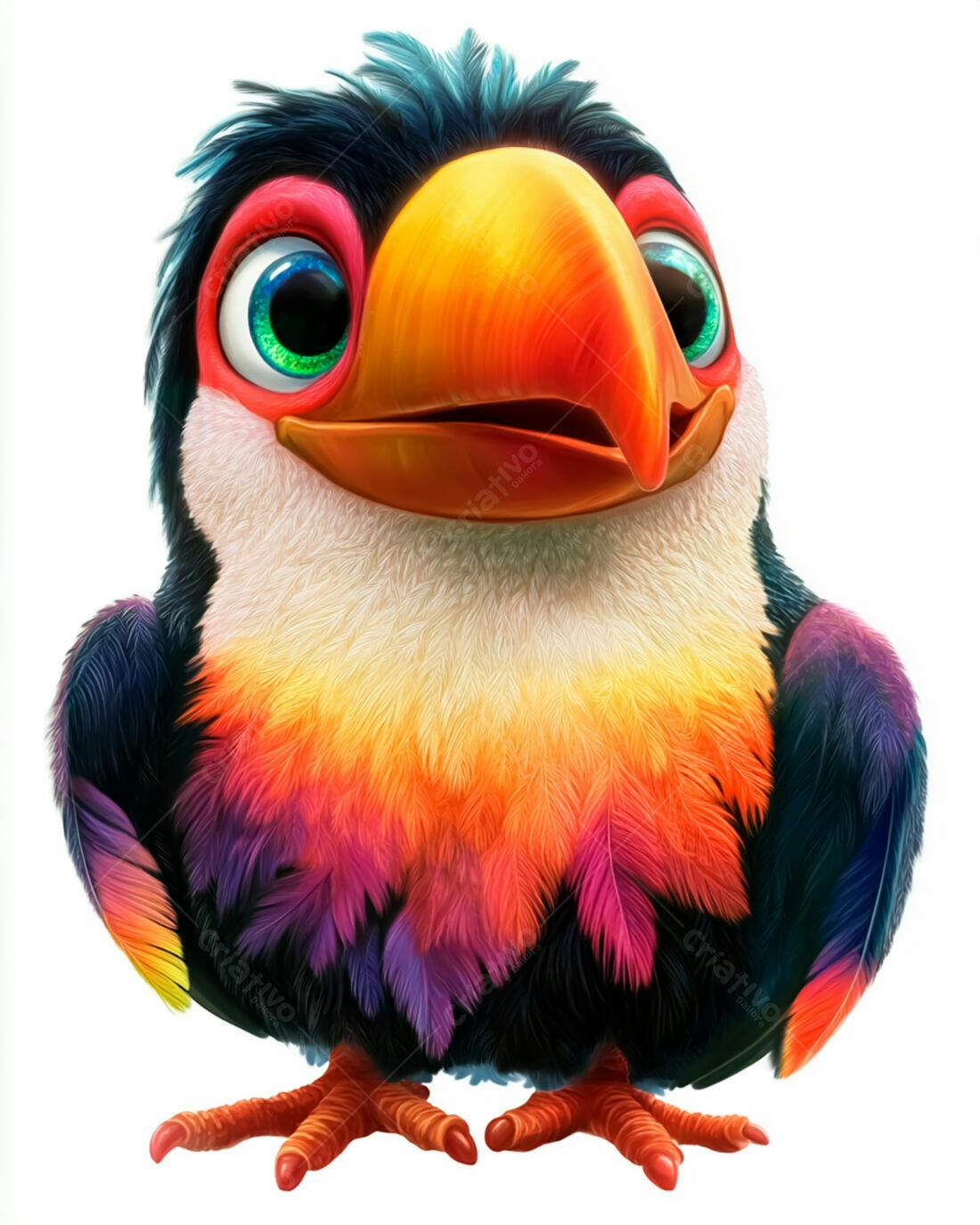 Tucano vibrante desenho animado alegre