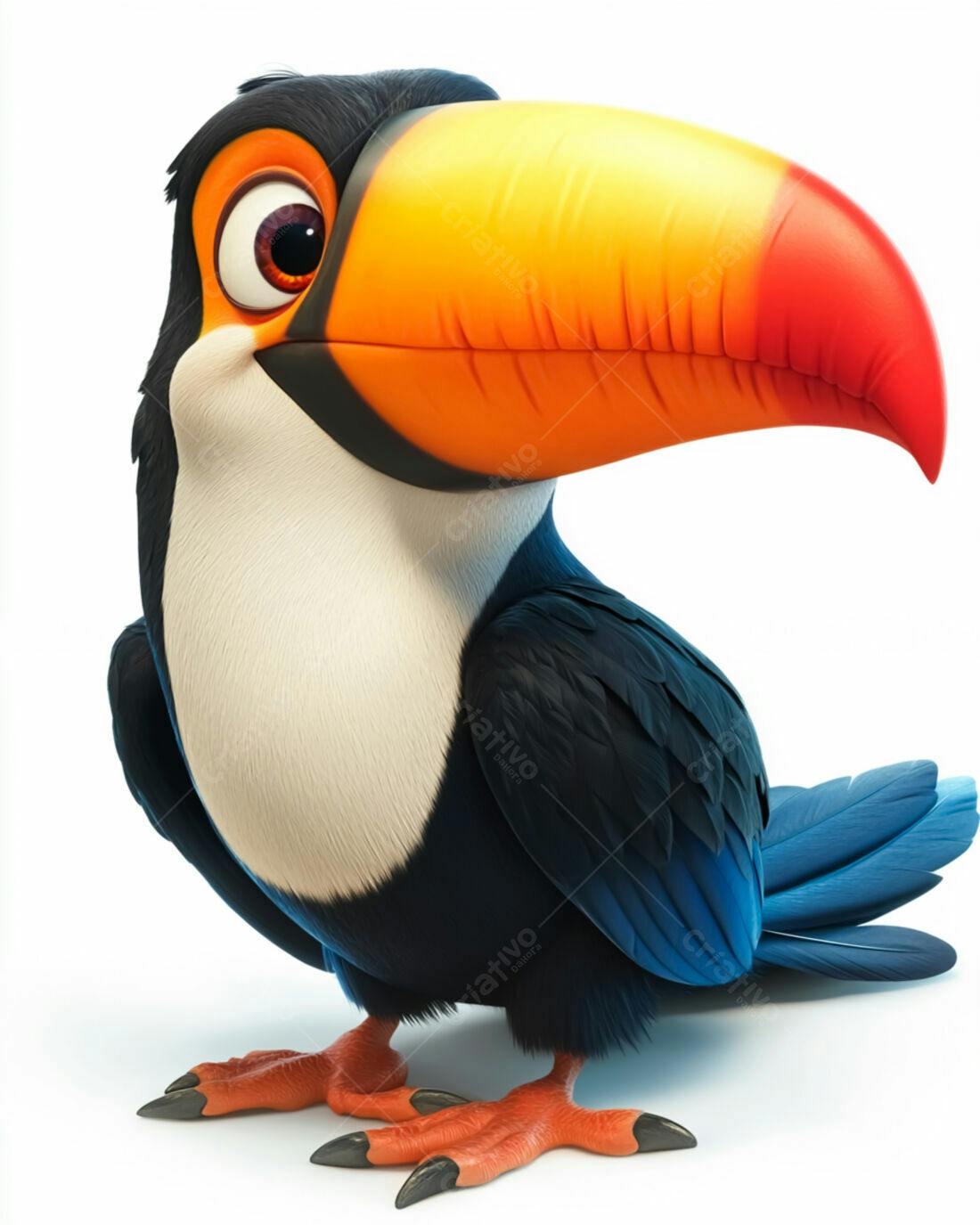 Tucano animado cores vibrantes fundo branco