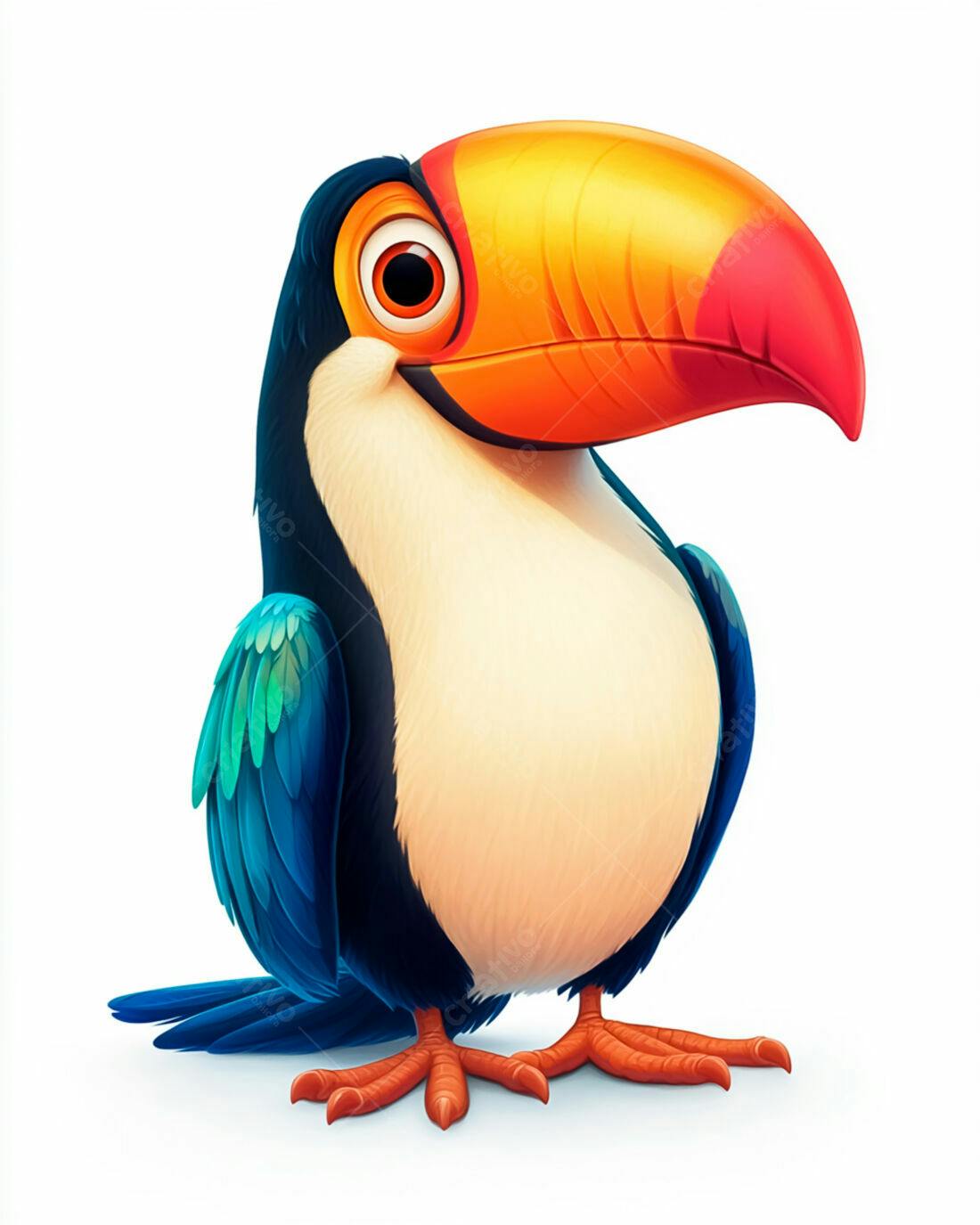 Tucano animado cores vibrantes fundo branco