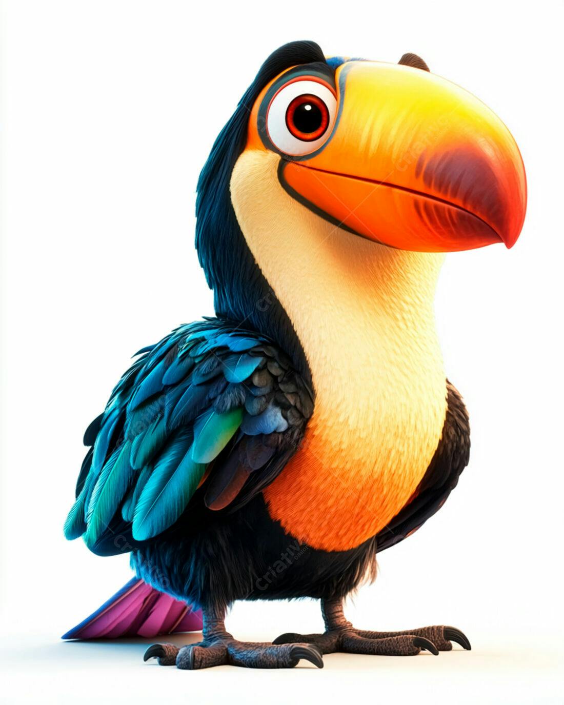 Tucano animado cores vibrantes fundo branco