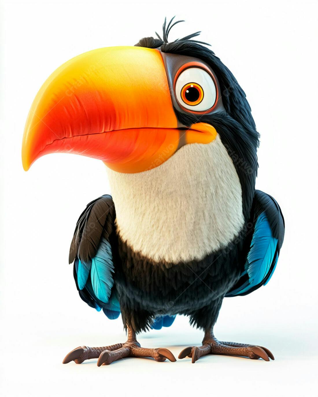 Tucano animado cores vibrantes fundo branco