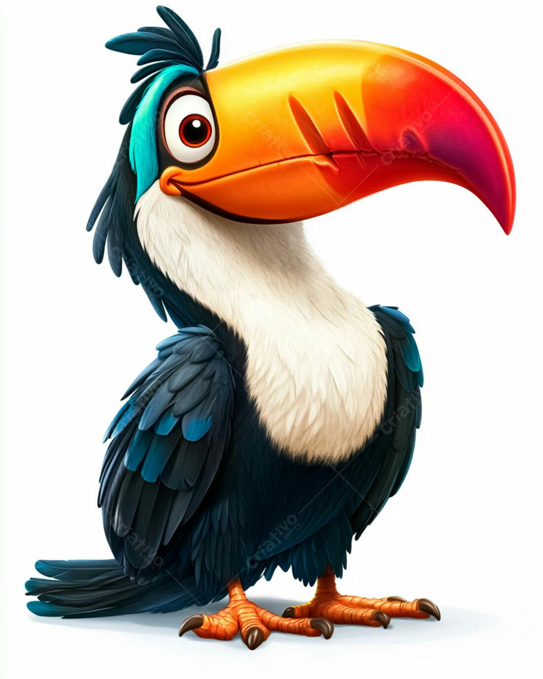 Tucano animado alegre fundo branco