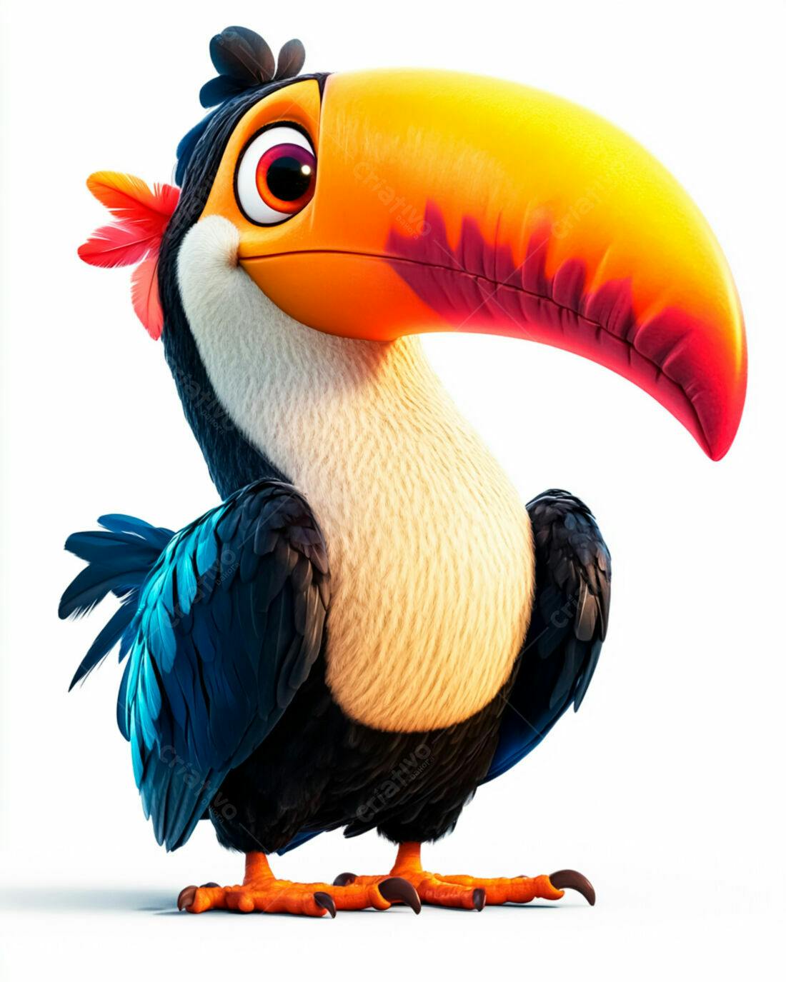Tucano animado cores vibrantes fundo branco