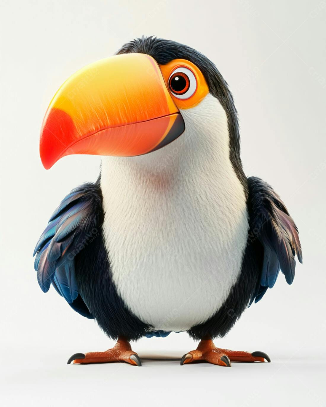 Tucano animado cores vibrantes fundo branco