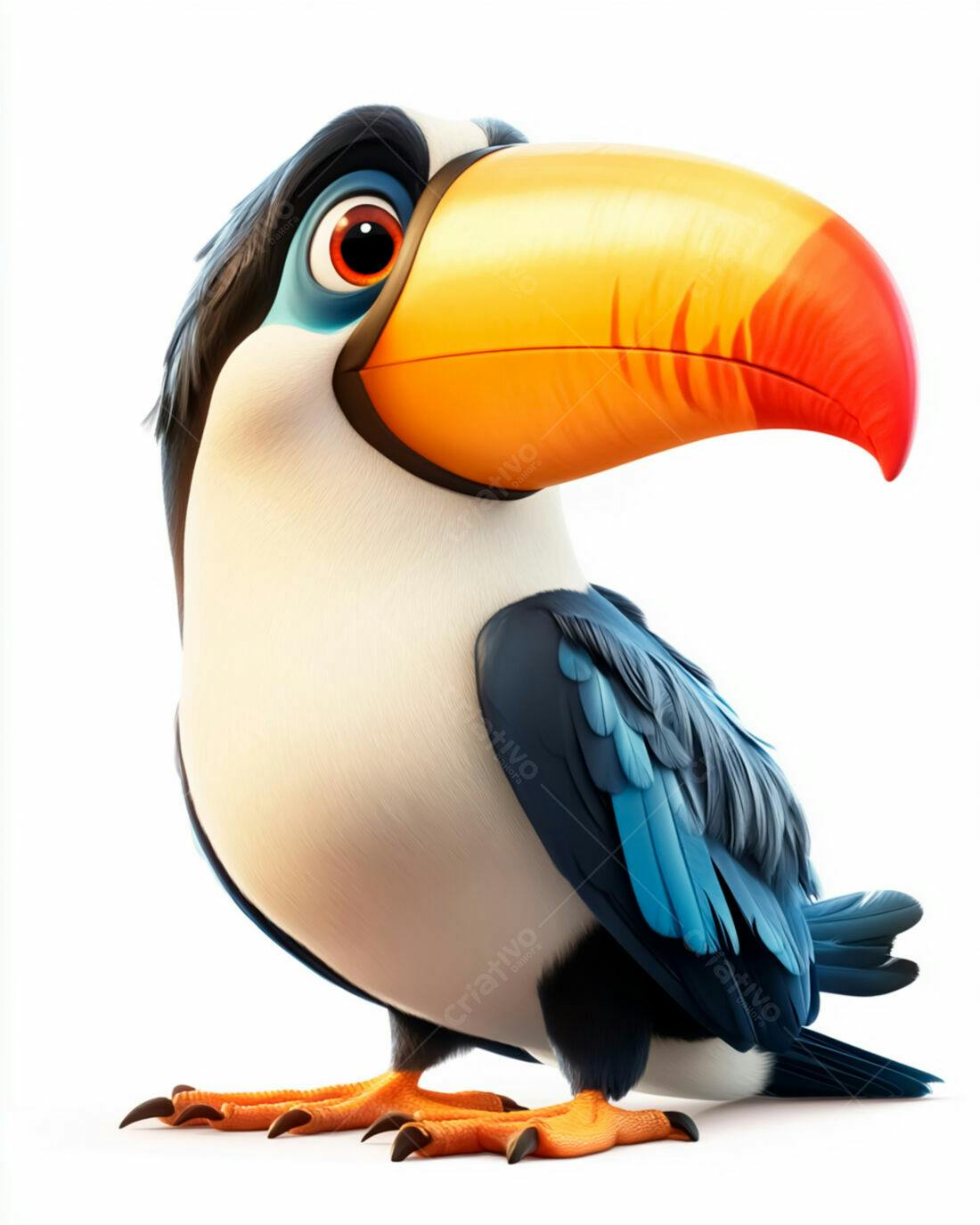 Tucano animado cores vibrantes fundo branco