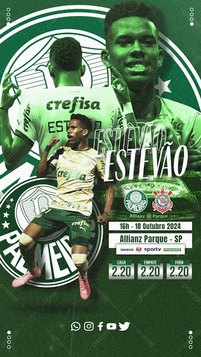 FLYER ESPORTIVO PALMEIRAS ESTÊVÃO BRASILEIRÃO 2024 STORIES 