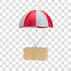 3d logistics transport packaging cardboard brown falling from parachute with transparent background