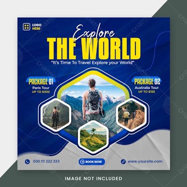 Explore the world social media post banner template