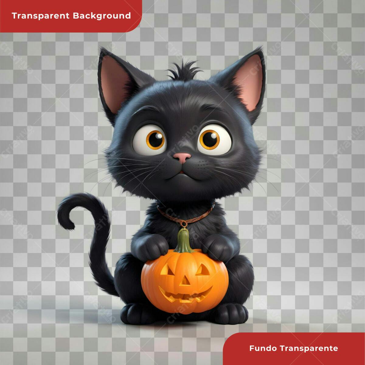 Gatinho Preto com Abóbora Halloween PSD Editável