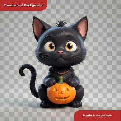 Ilustração 3D De Gato Preto De Halloween 2