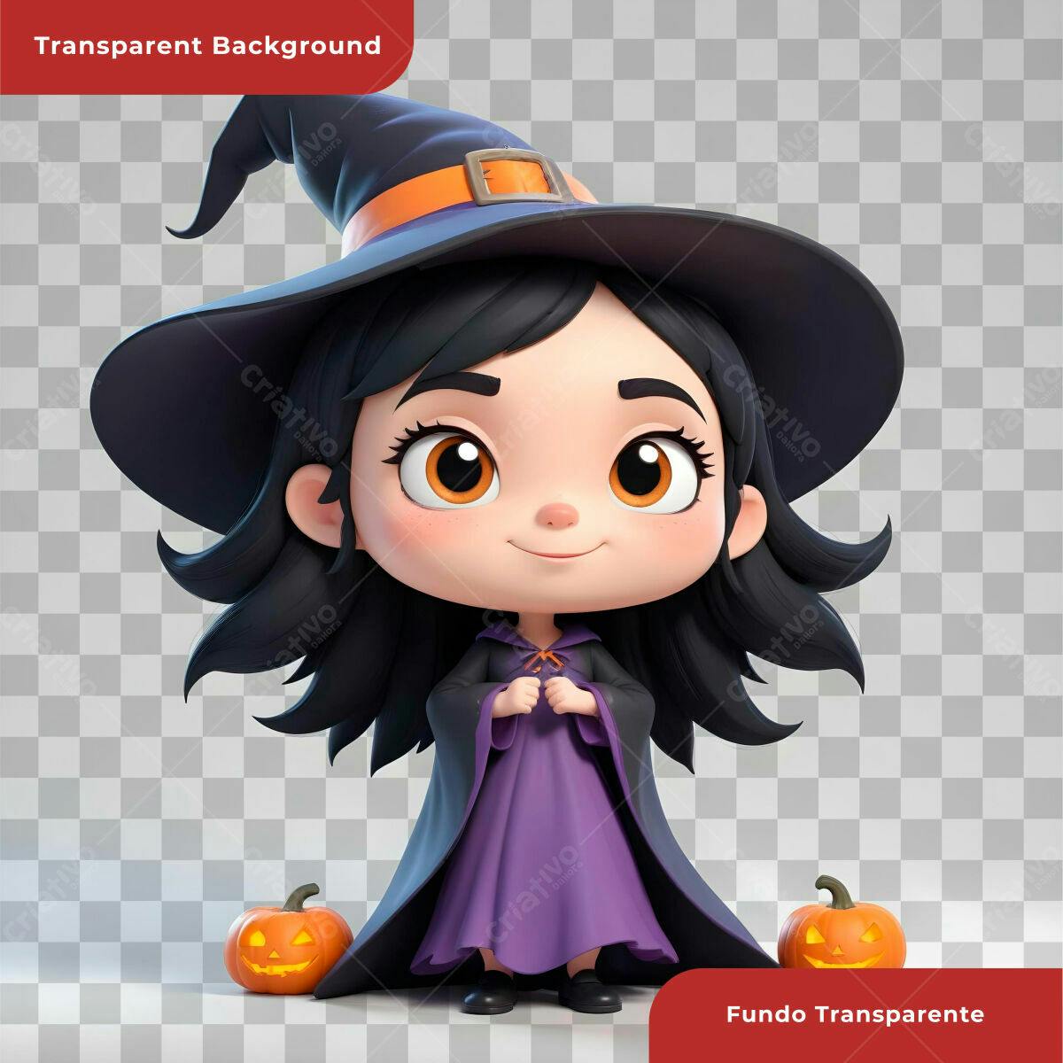 Personagem Bruxinha Kawaii para Dia das Bruxas PSD Editável