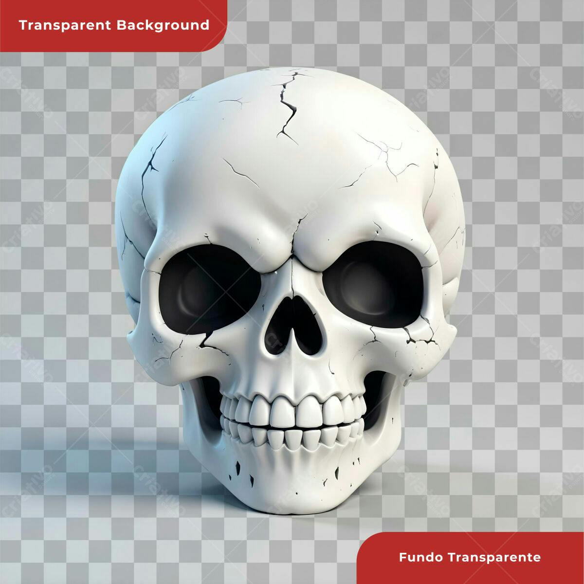 Imagem 3D Crânio Branco para Dia das Bruxas PSD Editável