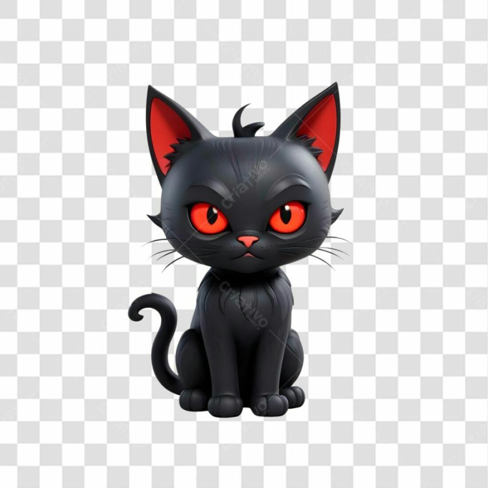 Ilustração 3D De Gato Preto De Halloween 1