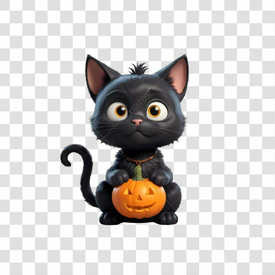 Icone Halloween Gato Preto com Abóbora PNG com fundo transparente