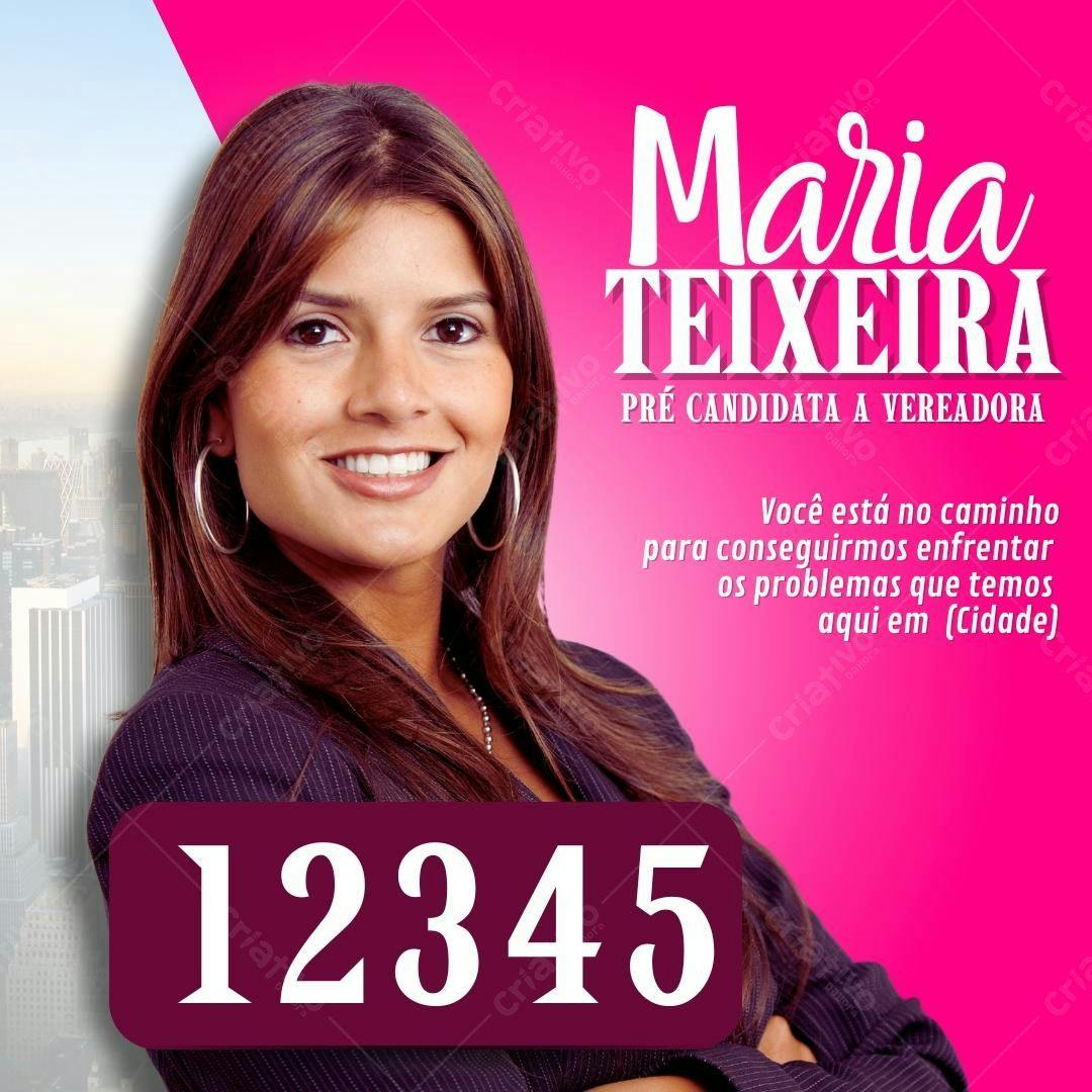 Template de campanha política feminina rosa e roxo Editável no Canva
