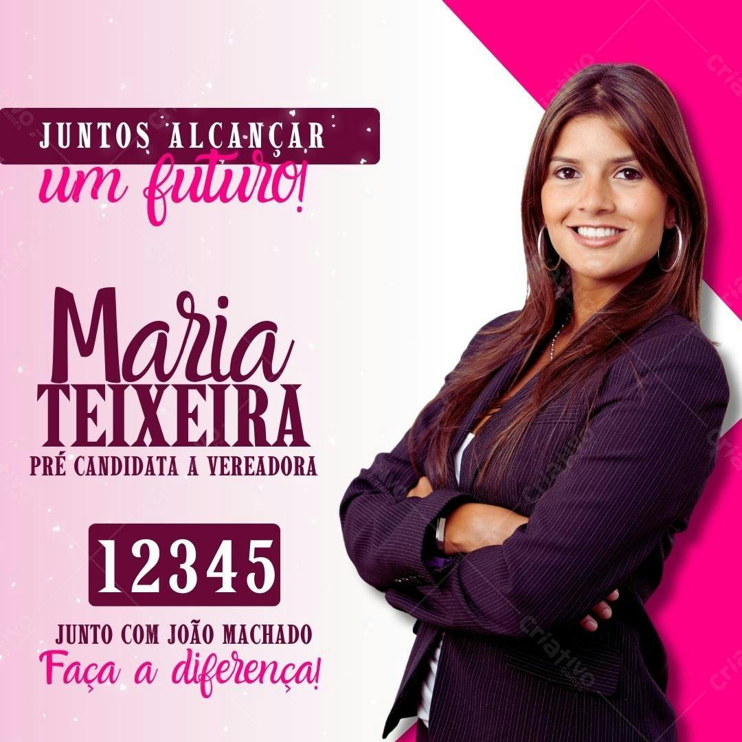 Template de campanha política feminina rosa e roxo Editável no Canva