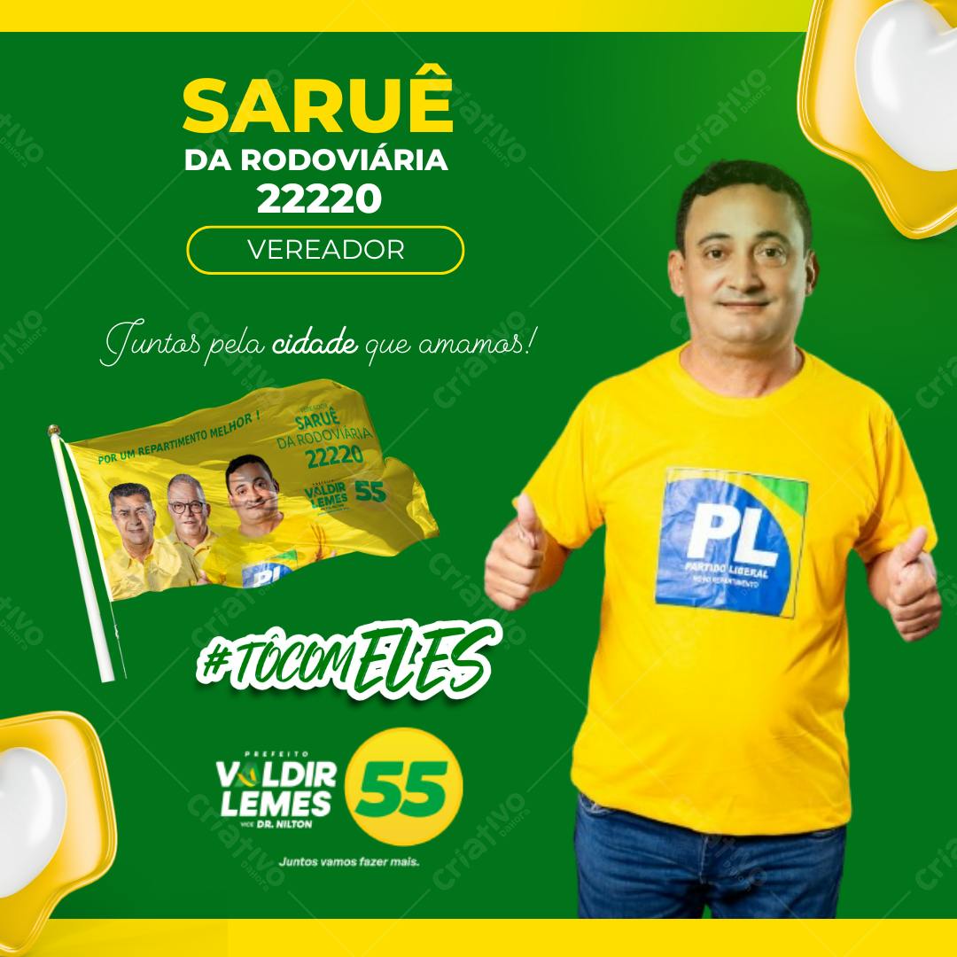 Post Instagram campanha política amarelo e verde Editável no Canva