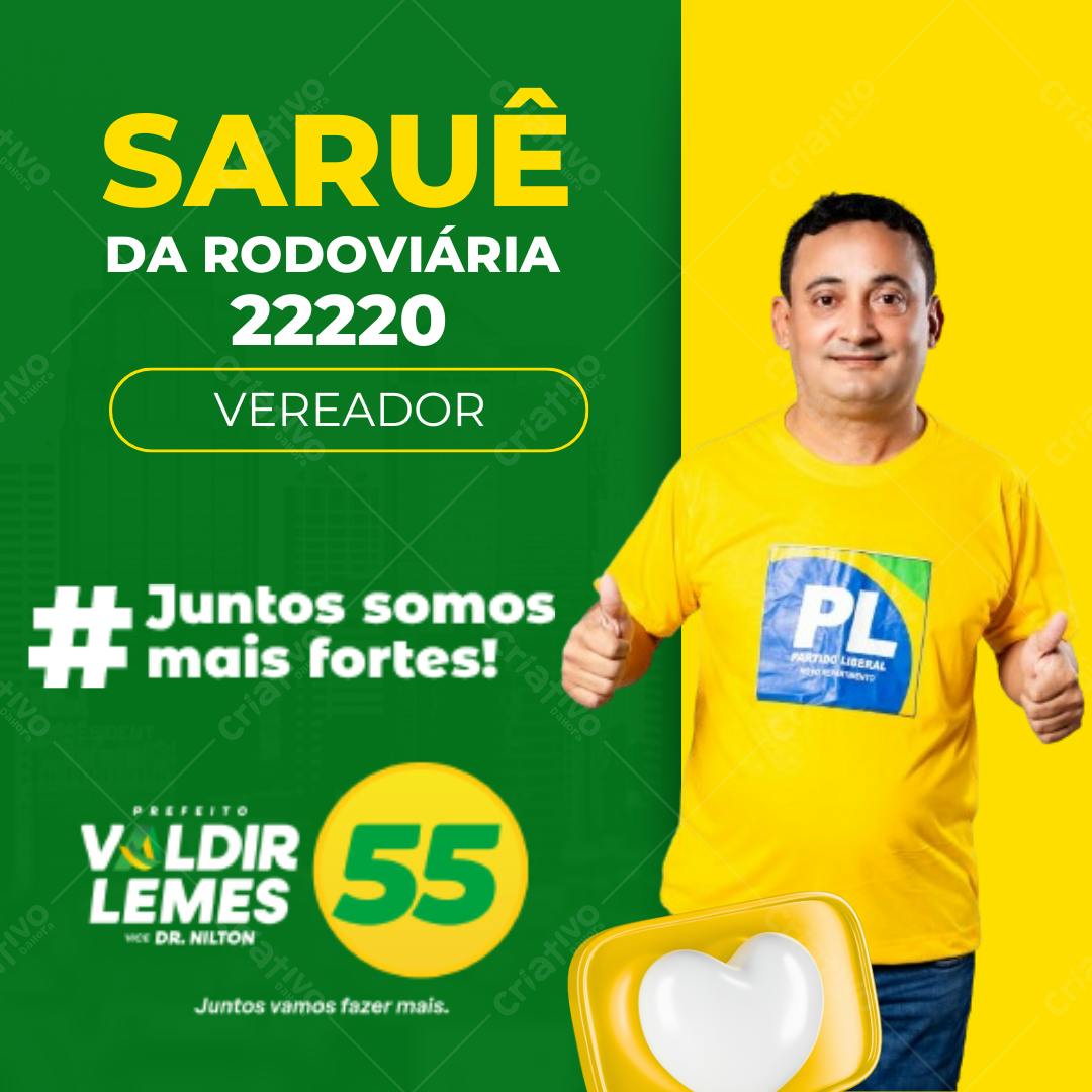 Post Instagram para campanha política com amarelo e verde Editável no Canva