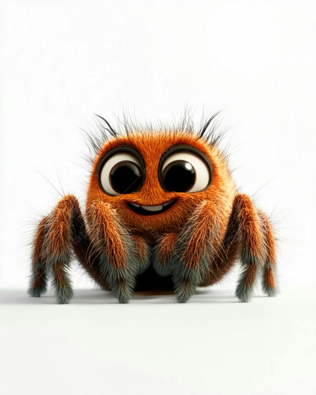 Aranha fofa laranja sorrindo fundo branco