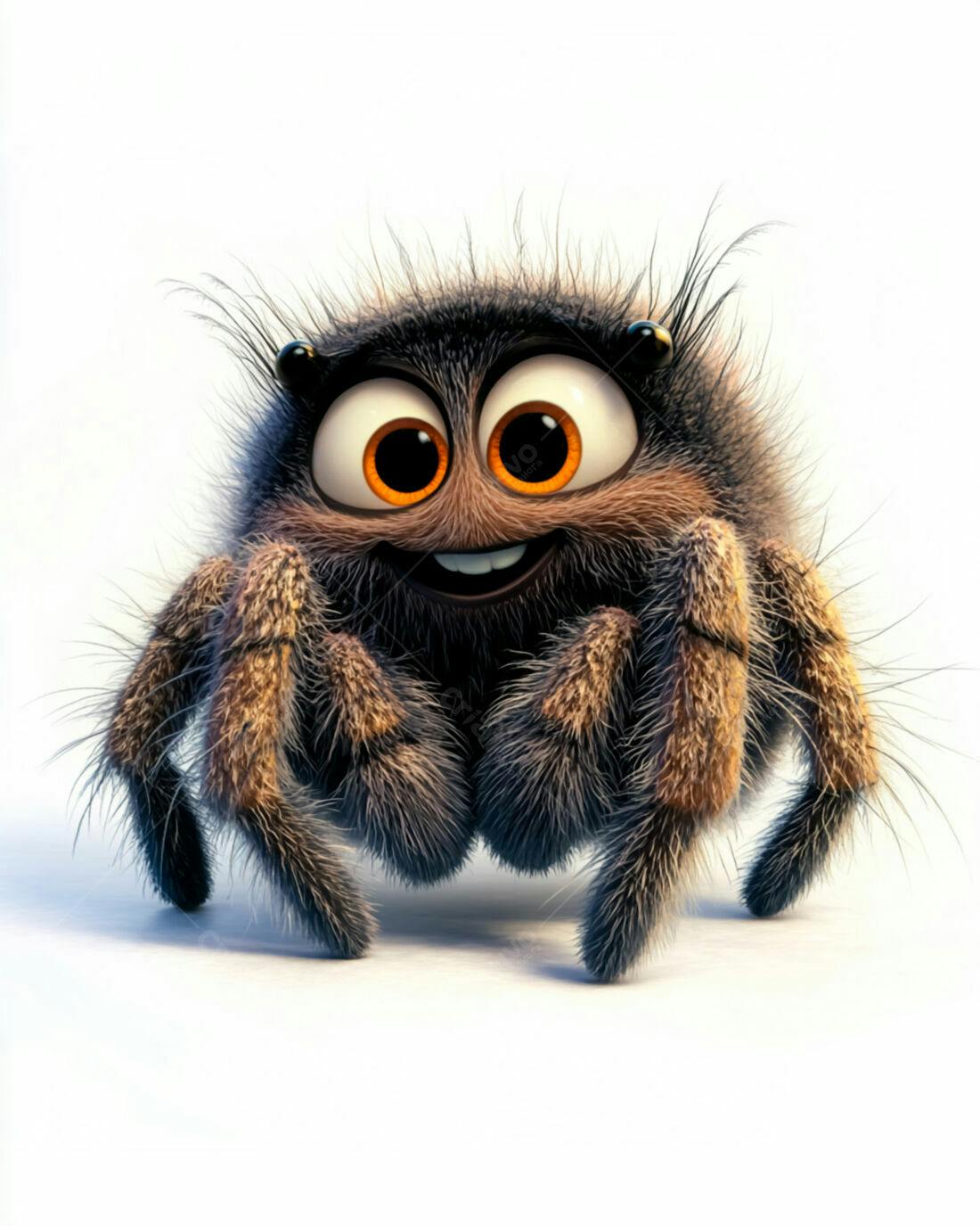 Aranha fofa marrom e cinza sorrindo